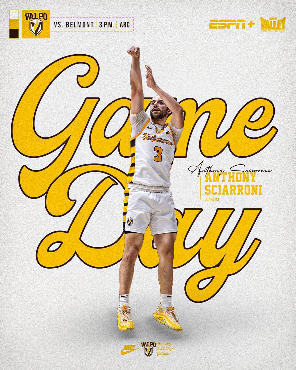 Valpo Basketball (@valpobasketball) on Twitter photo Game day at the ARC ‼️
🆚 <a href="/BelmontMBB/">Belmont Basketball</a>
📍 ARC
⏰ 3P.M.
📺 ESPN+
📻 WVUR-FM
🔗linktr.ee/valpombb
#BeaconUp #SeeTheLight #EverydayGrit Game day at the ARC ‼️
🆚 <a href="/BelmontMBB/">Belmont Basketball</a>
📍 ARC
⏰ 3P.M.
📺 ESPN+
📻 WVUR-FM
🔗linktr.ee/valpombb
#BeaconUp #SeeTheLight #EverydayGrit
