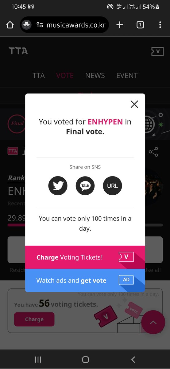 EN REMINDER‼️

Few minutes left to vote before the reset. Make sure you cast your daily vote for #enhypen and already done collecting tickets. If not, then kindly watch ads to collect tickets for today's voting, 10th day of voting on TTA! Let's WIDEN the gap.