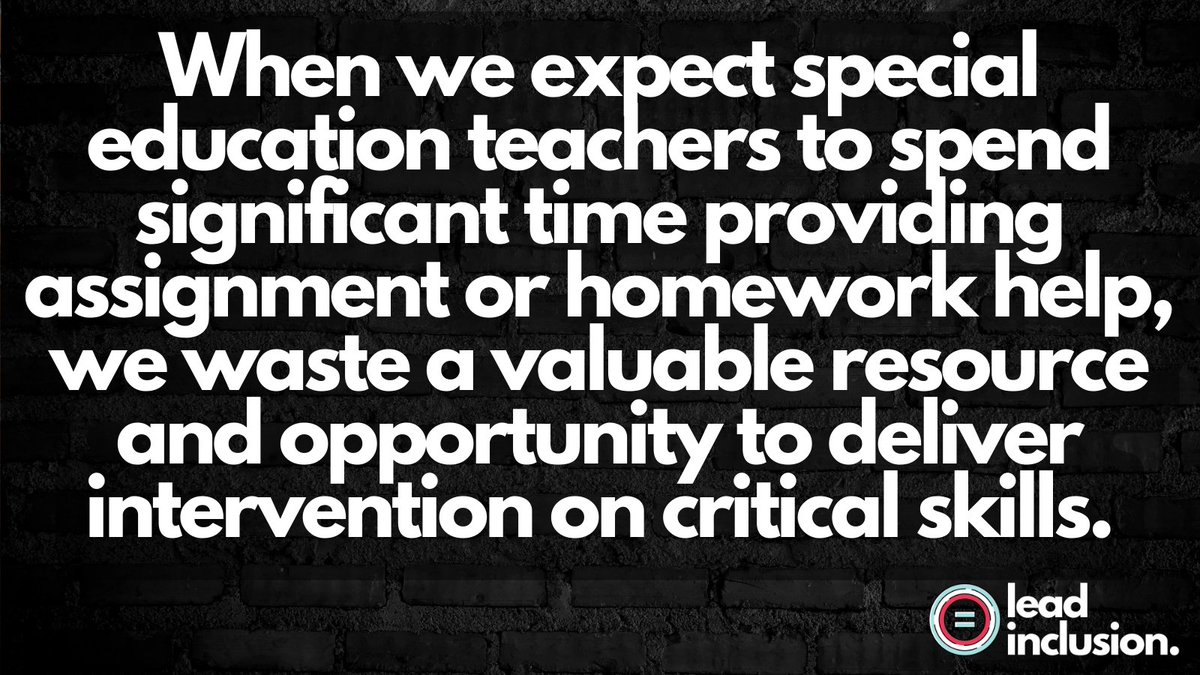 🙌 When we expect special education #teachers to spend significant time providing assignment or #homework help, we waste a valuable resource and opportunity to deliver intervention on critical skills. #LeadInclusion #EdLeaders #UDL #GlobalEdChat #SpedChat #RTI #UDL