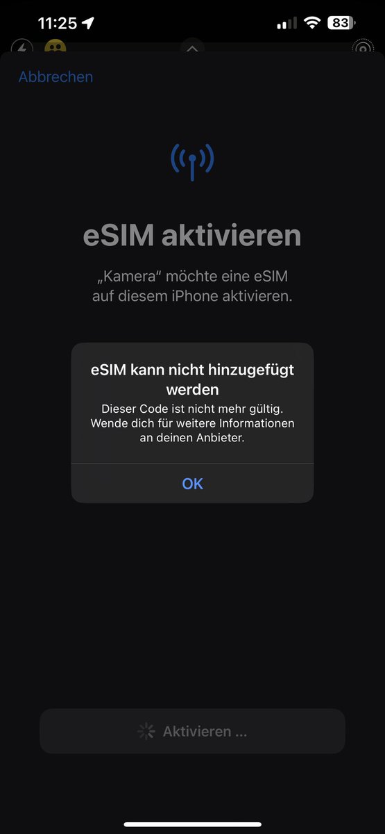 mastermischke's tweet image. Hallo @Telekom_hilft . Gerade habe ich den Brief mit der esim bekommen und versuchen diese zum Handy hinzuzufügen. 
Geht aber nicht. Siehe Bild. 
Woran liegt es?