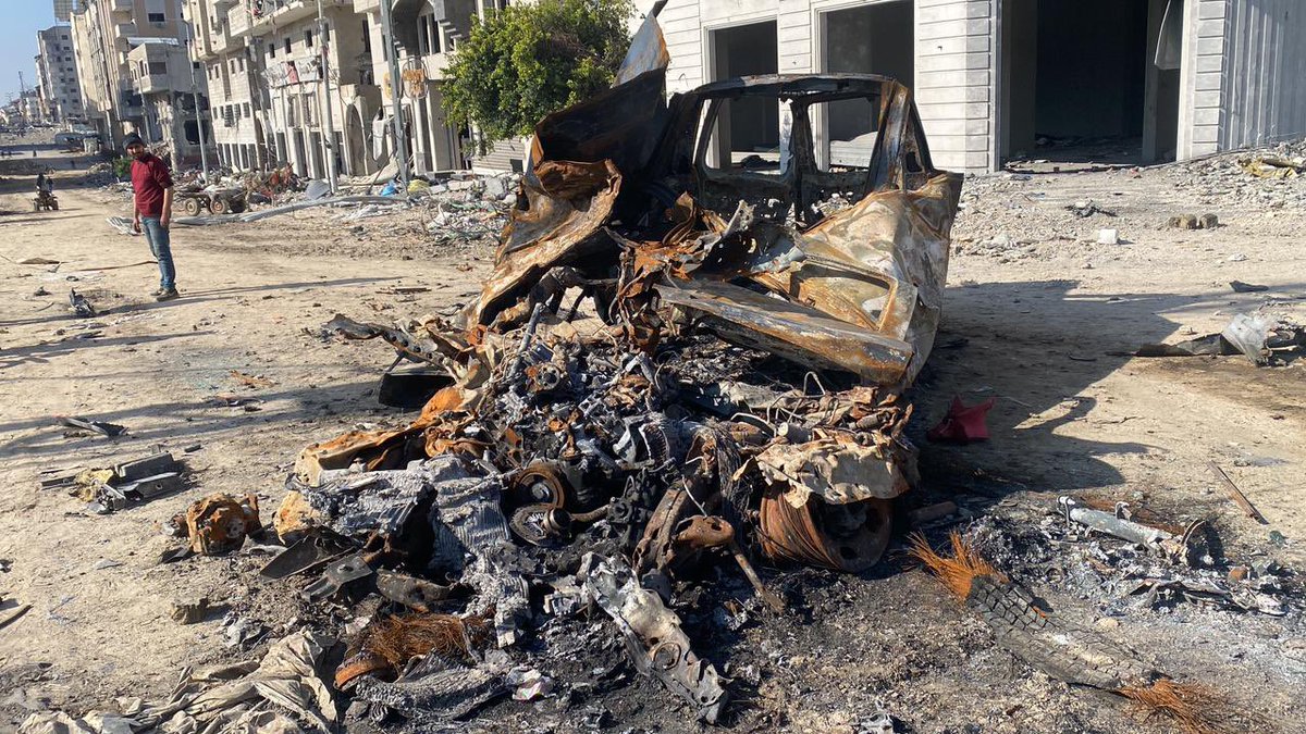 What remains of the PRCS ambulance sent to rescue Hind Rajab 12 days ago. The ambulance was bombed by the Israeli occupation, resulting in the deaths of the crew, Yusuf Al-Zeino and Ahmed Al-Madhoun. #Gaza #NotATarget ❌#IHL #TheyKilled_Hind_YousefAndAhmed