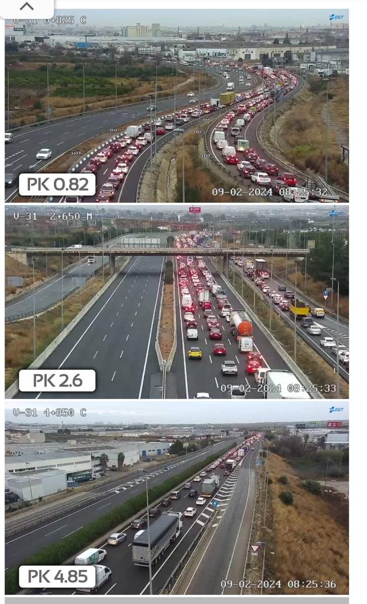 Perspective_es's tweet image. 🇪🇸🚜📢 Situación en la A3, dirección Madrid, a la altura de Chiva, hace escasos minutos. Marlaska ha ordenado cargas para liberar mercancías y controles para entorpecer la llegada masiva de agricultores a Madrid.

#tractoradas #tractorada10fMadrid 
#tractorada #tractoradanacional