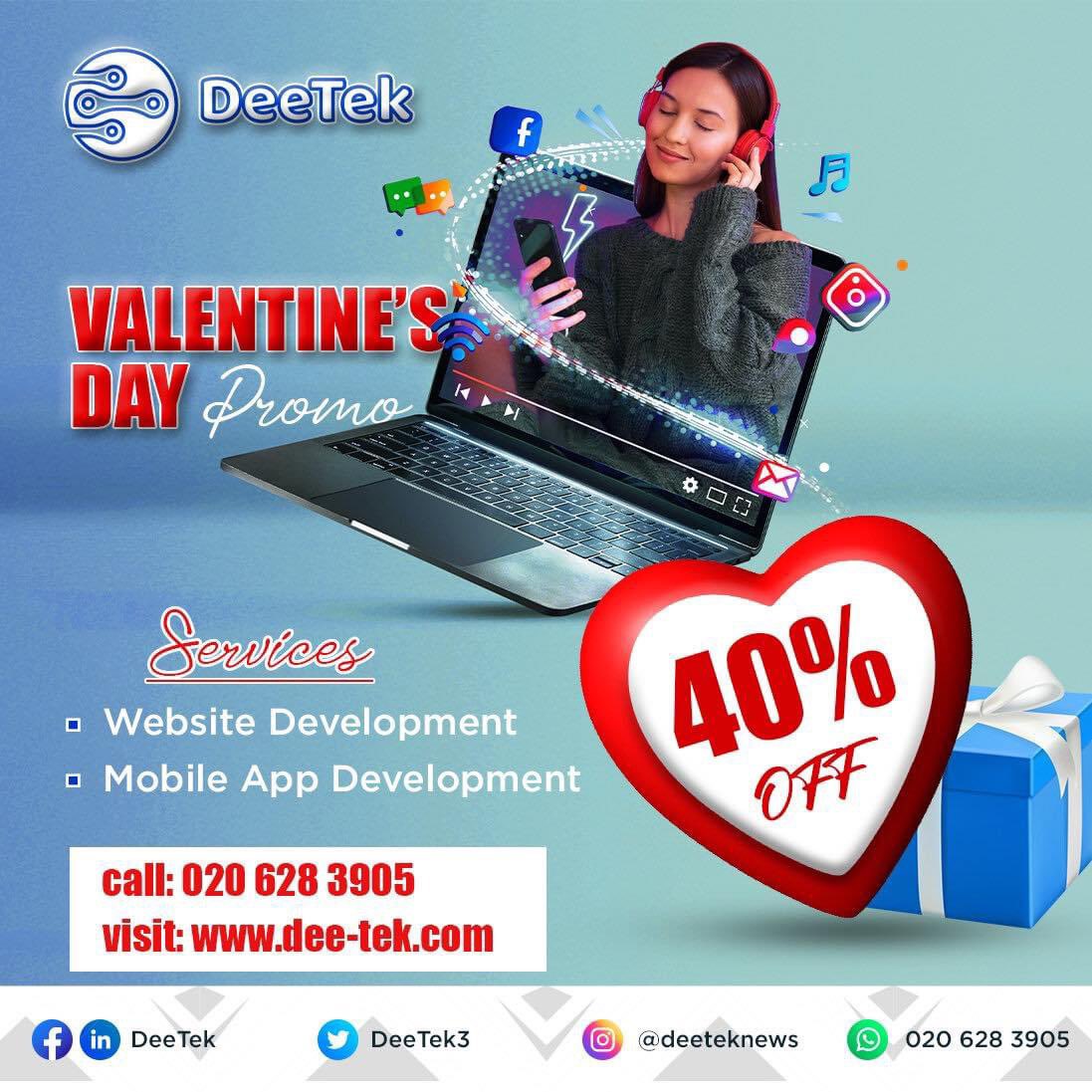 DeeTek3's tweet photo. 🚀 Unlock your digital potential with #DeeTek! For a limited time only, enjoy a whopping 40% off on website development and mobile app development services this #valentineday . 
Elevate your online presence and engage your audience like never before. https://t.co/l4TlTQQtHj https://t.co/vIgV8B2ncA
