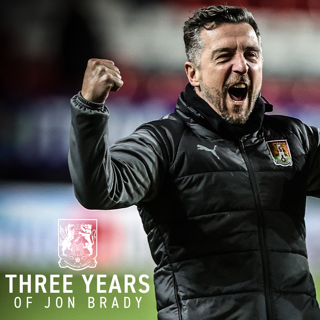 👏 Congratulations to Jon Brady who celebrates three years as manager of Northampton Town today! 🥳 #ShoeArmy 👞