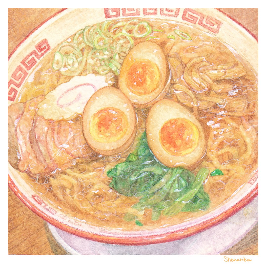 「うつろう彩のテーマ展の時に描いたラーメンと海鮮丼、ミニ原画をずっと心に留めていて」|しゃなりかのイラスト