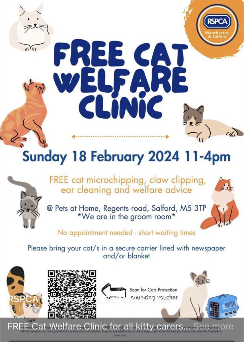 Free cat welfare clinic. 🐱 

Salford. Next Sunday.