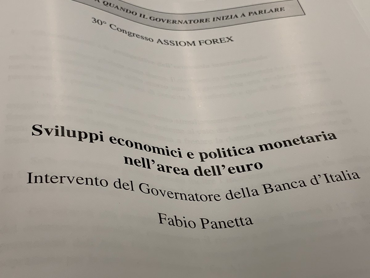 Fabio Panetta ad <a href="/ASSIOMFOREX/">ASSIOM FOREX</a> : l’economia ristagna. L’inflazione cala velocemente, il rischio e’ tagliare i tassi in ritardo. Banche attente a liquidità, raccolta, qualità del credito e capitale: serve prudenza. Governo dia certezza su  riduzione del debito. Ora live <a href="/classcnbc/">Class CNBC</a>