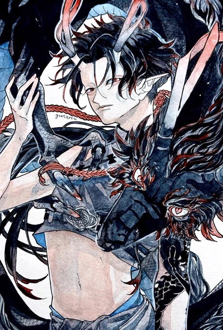 #フォロワー1万人以下の絵師が力作を投稿してたくさんのフォローを貰うタグ顔がいい男と装飾やら柄やらごちゃごちゃ描くのがすきです 