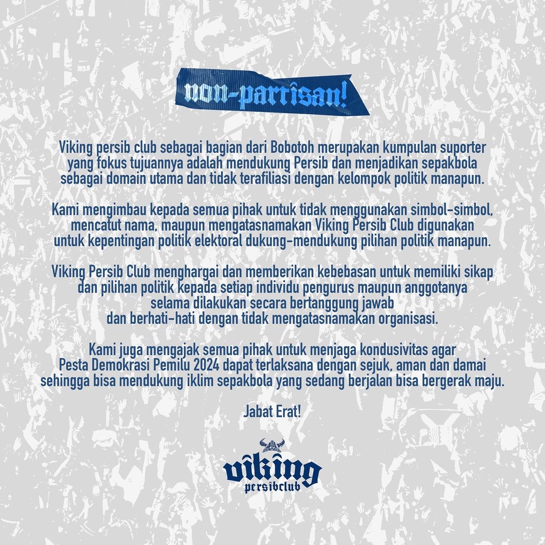 Vikingicotsmi's tweet photo. Hampunteun 🙏

Tidak terlibat dengan politik,tapi memperbolehkan individu untuk mendukung siapapun paslonnya tanpa mengatasnamakan atau memakai simbol organisasi,1,2,3 kita bersaudara 🤝,rek Anis rek Prabowo rek Ganjar aing tetep Persib.
#persib #kitabersaudara https://t.co/9YuXowSmsB