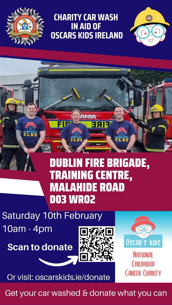 Please Support our Colleagues in @DubFireBrigade who are hosting a Car Wash in aid of @OscarsKidsIE. Vas & Adam stopped by and said to hello to our former colleagues Orla & Philip