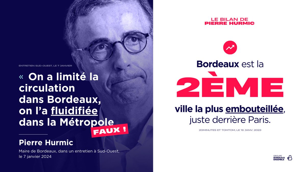Pierre Hurmic et son équipe continuent de prétendre que le trafic s'évapore à #Bordeaux. Ce n'est pas en répétant un mensonge qu'il devient une vérité.