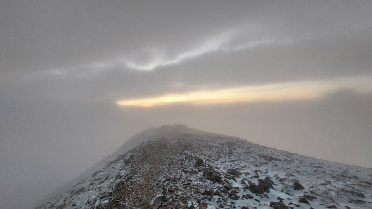 Foggy morning on #Errigal. Most of the snow has melted, but still icy and slippy on the upper slopes. #BeSafe