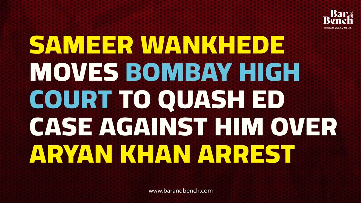 barandbench's tweet photo. Sameer Wankhede moves Bombay High Court to quash ED case against him over Aryan Khan arrest

Read full story: https://t.co/y0pFPAUHv6 https://t.co/zsBSbJXq6T