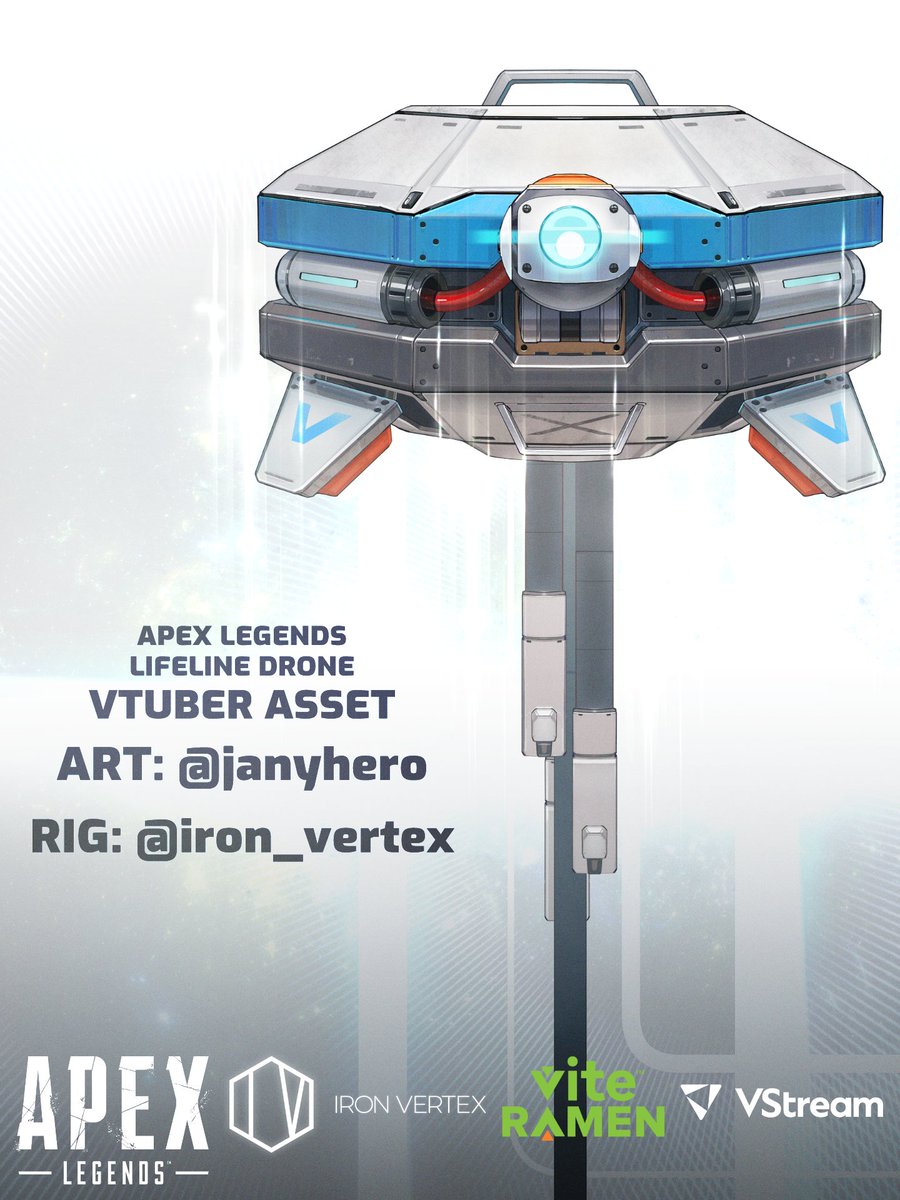 Do you want #ApexLegends Lifeline Drone #VTuberAsset ... for free? Get yours now from @vstream_en starting Feb 10, 12pm PST: Link in reply ⬇️ Thank you @iron_vertex for entrusting me with the model art!