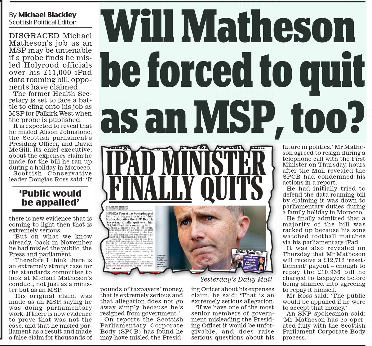 AgentP22's tweet photo. He should be sacked as an MSP and charged by the police for attempting to defraud the public of £11K.

#SackMatheson 
#ChargeMatheson https://t.co/Fxg5C5fuid