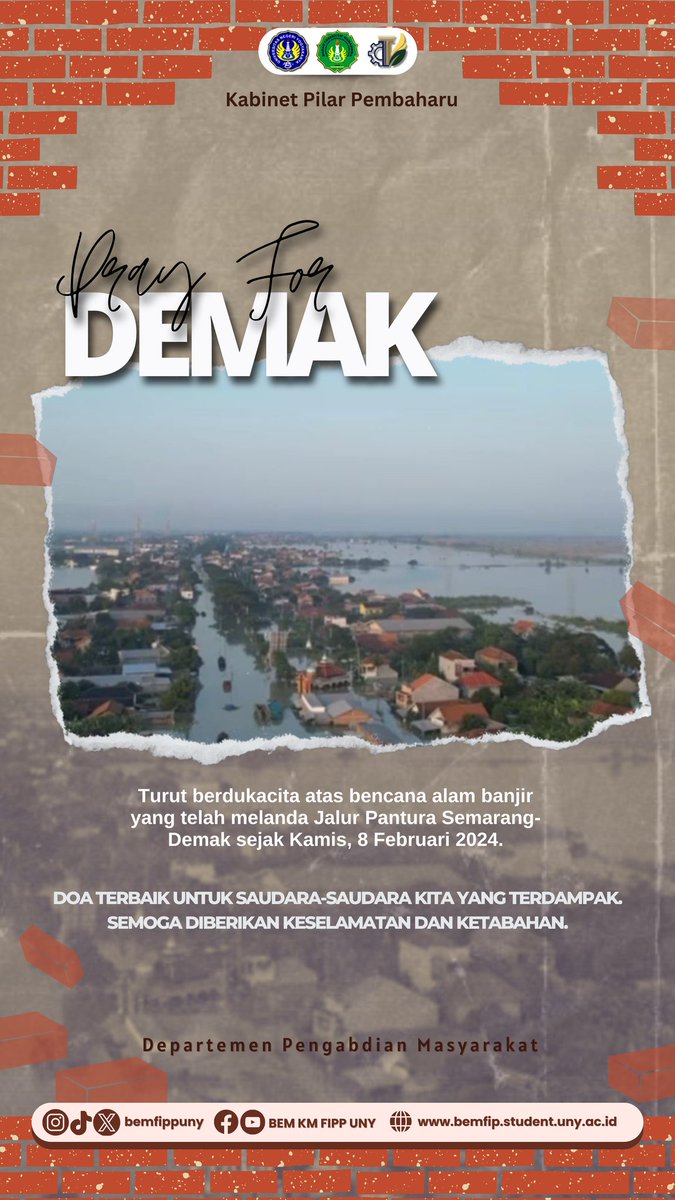bemfipuny's tweet photo. 🥀PRAY FOR DEMAK🥀

Turut berdukacita atas bencana banjir yang melanda Jalur Pantura Semarang-Demak sejak hari Kamis, 8 Februari 2024. Mari kita semua doakan yang terbaik untuk saudara, kerabat dan teman-teman di wilayah tersebut. https://t.co/XLmCxShoMm