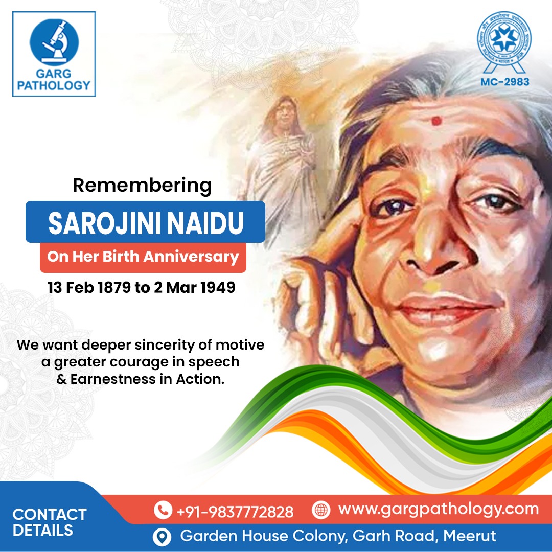 gargpathology's tweet photo. Remembering Sarojini Naidu on her birth anniversary—a timeless poet whose words still echo today, weaving a legacy of inspiration through the fabric of literature.

#sarojninaidu #anniversary #GargPathologyLab #WellnessJourney  #gargpathologylabmeerut #gargpathlab #meerut https://t.co/1lCJZclwTG