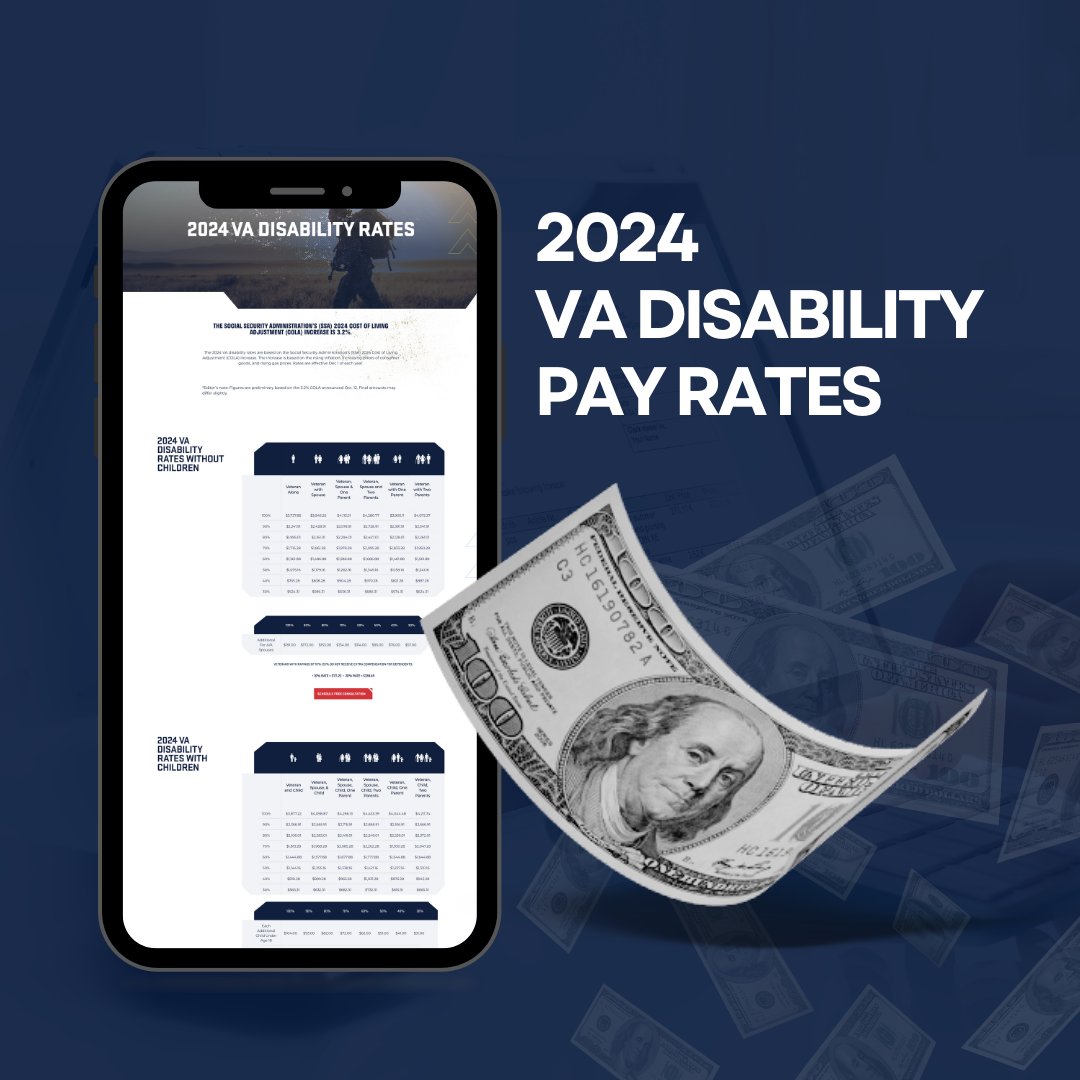 Vets_Guardian's tweet photo. Did you know that with the 2024 VA Disability Pay Rates, a single Veteran can receive over $3,700 at 100% Disability?! Visit https://t.co/jQI0mkcvzI to see what your VA rating looks or could look like.
#VADisability #VARating #2024 #VetsGuardian #Veterans https://t.co/koIgRZDezN