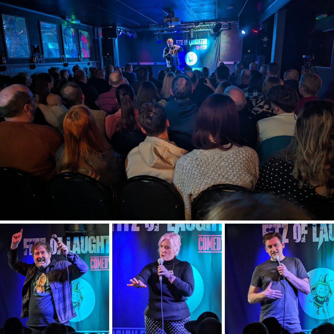 First Fitz of Laughter Comedy Club of 2024 last night in Stourbridge, and what a night!

@TheNickHelm @LouConran and @harvhawkscomedy were all fantastic in front of a full house at Katie Fitzgerald's.

Book for our shows at funnybeeseness.co.uk