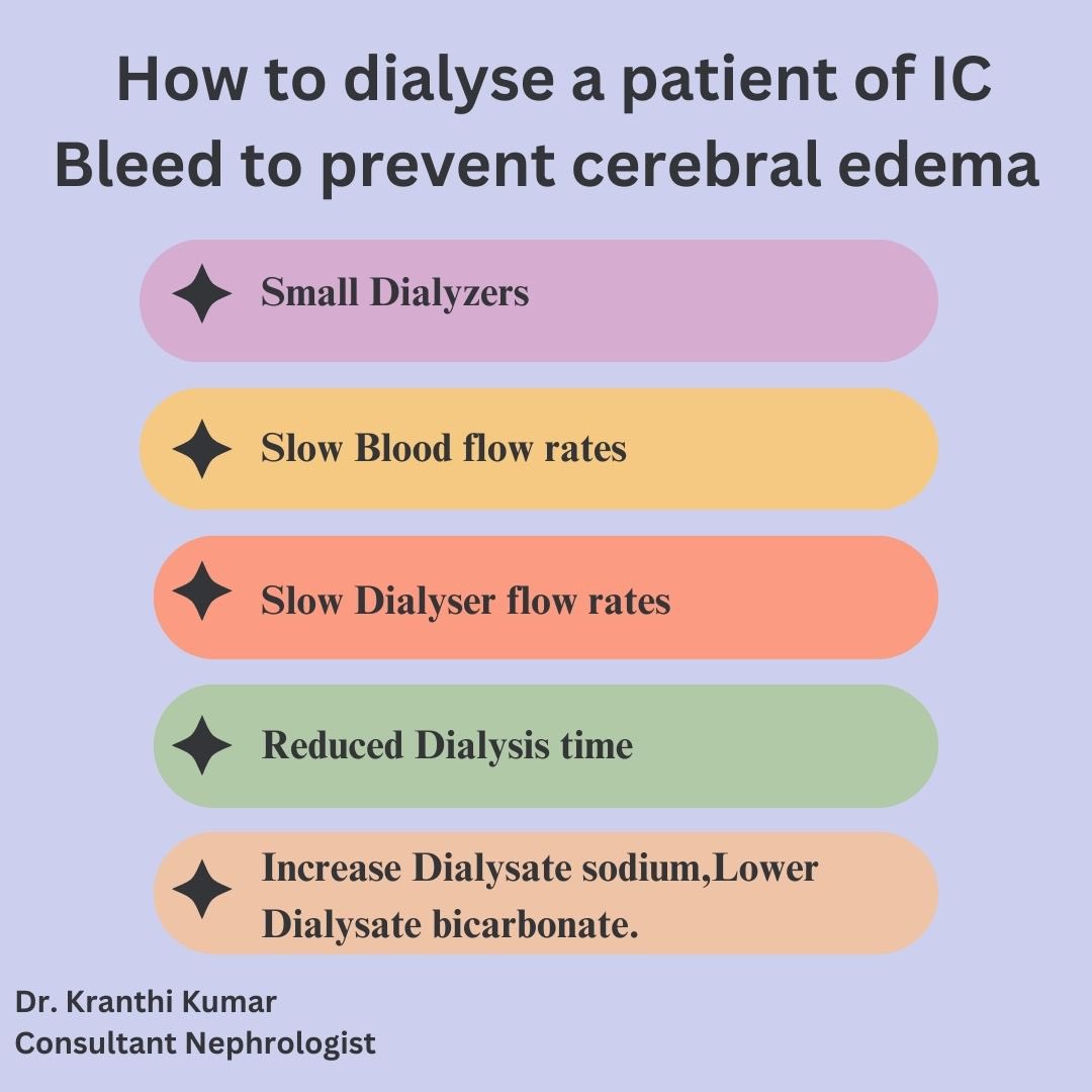 40yrs old male patient known case of CKD on Dialysis presented with IC BLEED.what precautions need to be taken in dialysing a patient of IC BLEED to prevent cerebral edema?<a href="/varunnephro/">VARUN M</a> <a href="/dakidneydoc/">Srikanth Bathini</a>