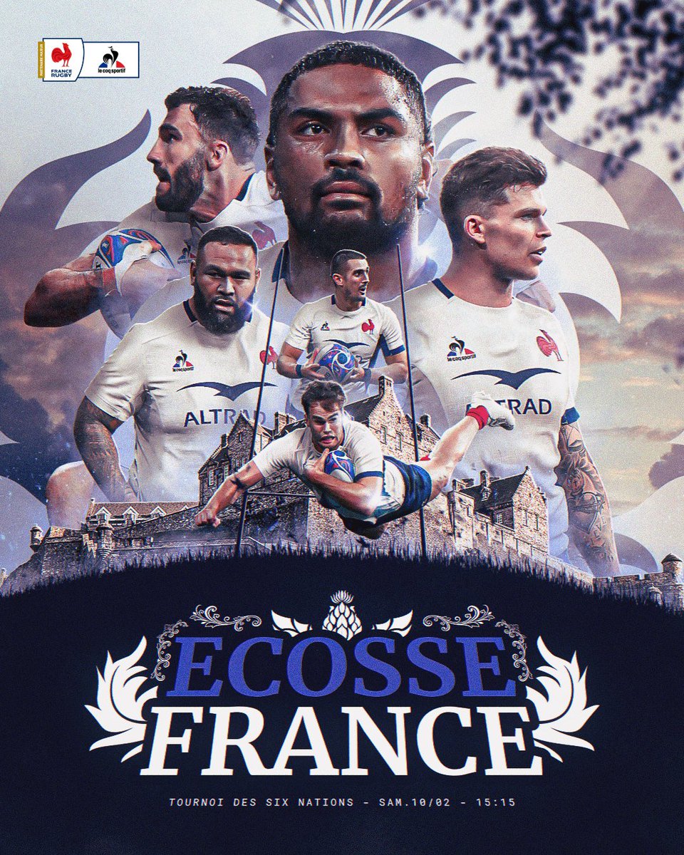 🏴󠁧󠁢󠁳󠁣󠁴󠁿 𝔈́𝔠𝔬𝔰𝔰𝔢 ⚡️ 𝔉𝔯𝔞𝔫𝔠𝔢 🇫🇷 Nouveau visuel d’annonce de match pour @lecoqsportif : @FranceRugby se déplace à Édimbourg pour y affronter @Scotlandteam 🏉🦾 #LeCoqSportif #6Nations #XVdeFrance