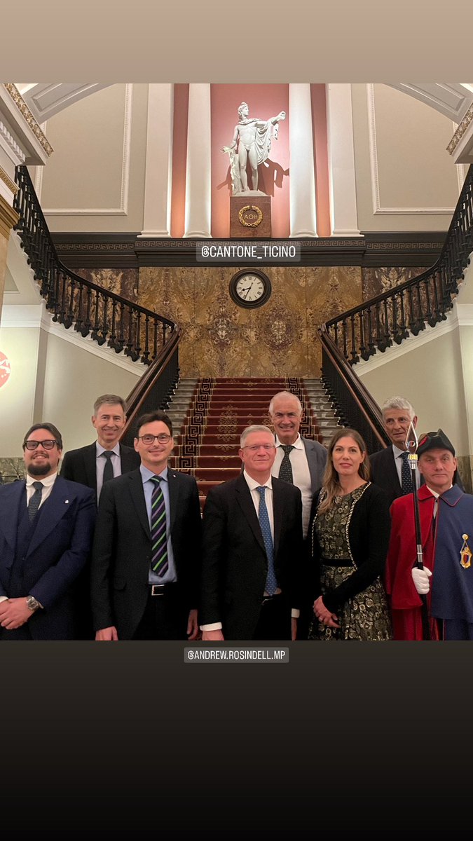 The <a href="/Cantone_Ticino/">Repubblica e Cantone Ticino</a> delegation ended the day with a significant and important evening in the presence of the honorable MP <a href="/AndrewRosindell/">Andrew Rosindell MP 🇬🇧🏴󠁧󠁢󠁥󠁮󠁧󠁿</a> and the Ambassador Leitner <a href="/SwissAmbUK/">Ambassador of Switzerland to the United Kingdom</a> #TicinomeetsLondon 🇬🇧🇨🇭