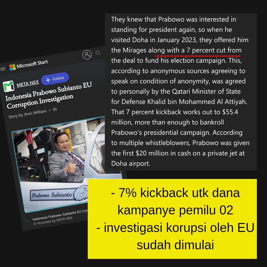 HaleyLuhooo's tweet photo. Belum Jadi Pemimpim Prabowo sudah korup triliunan...

#prabowkArogan #Paktelur #PraboroKorupsi #PrabowoGibranCurang #PrabowoTidakpunyaHati #PrabkwoPenculik #SerieDelCaribe2024 https://t.co/r4120VFcEz