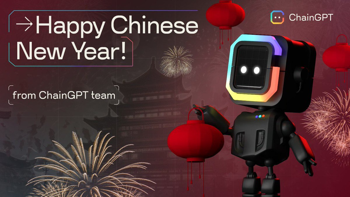 Chain_GPT's tweet photo. 🌟 Happy New Lunar Year 2024 from ChainGPT!

We wish you a Happy Chinese New Year with the first new moon in the Lunar calendar!

🐉 2024 is the year of the Dragon, symbolizing strength, wisdom, and good fortune - which is what we wish for our community and everyone celebrating. https://t.co/2i5cOguQNz