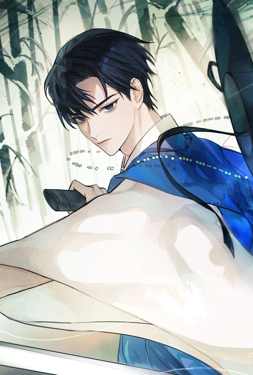 1boy male focus solo black hair crossed arms upper body looking at viewer  illustration images