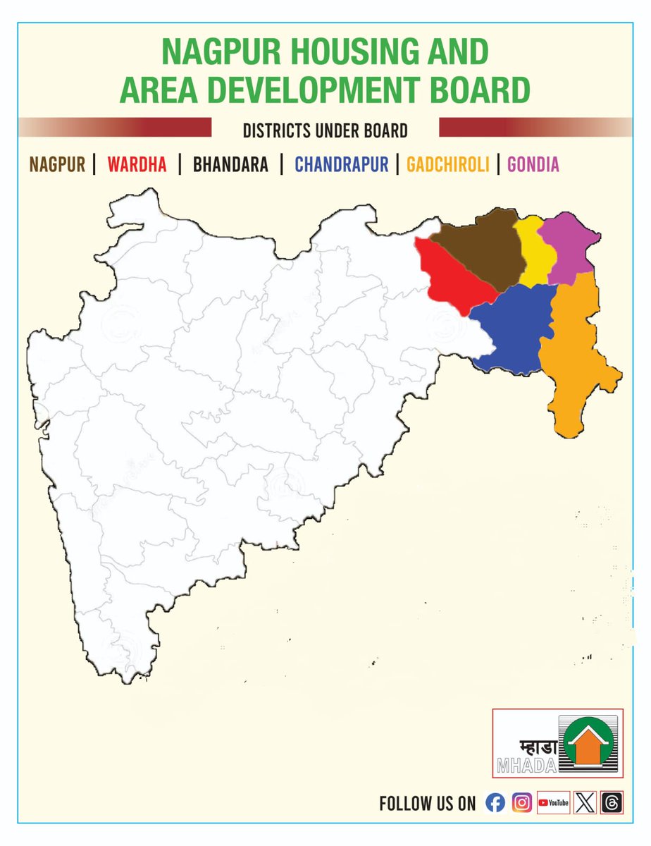 NagpurHousing &Area DevelopmentBoard is a divisional board of MHADA. Under NagpurBoard Housing construction & area development works are undertaken in Nagpur,Wardha,Chandrapur,Bhandara, Gadchiroli&Gondia districts. Board has constructed a total of 50,928 tenements till March 23