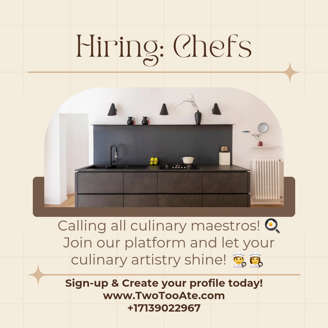 Calling all culinary maestros! 🍳 Join our platform and let your culinary artistry shine! 👨‍🍳👩‍🍳
 👉Sign up now to be the personal chef everyone's talking about! Link in bio.
 
 #ChefRecruitment #ShowcaseYourSkills #CulinaryMasters 
 #personalchef #personalchefs  #privatechef