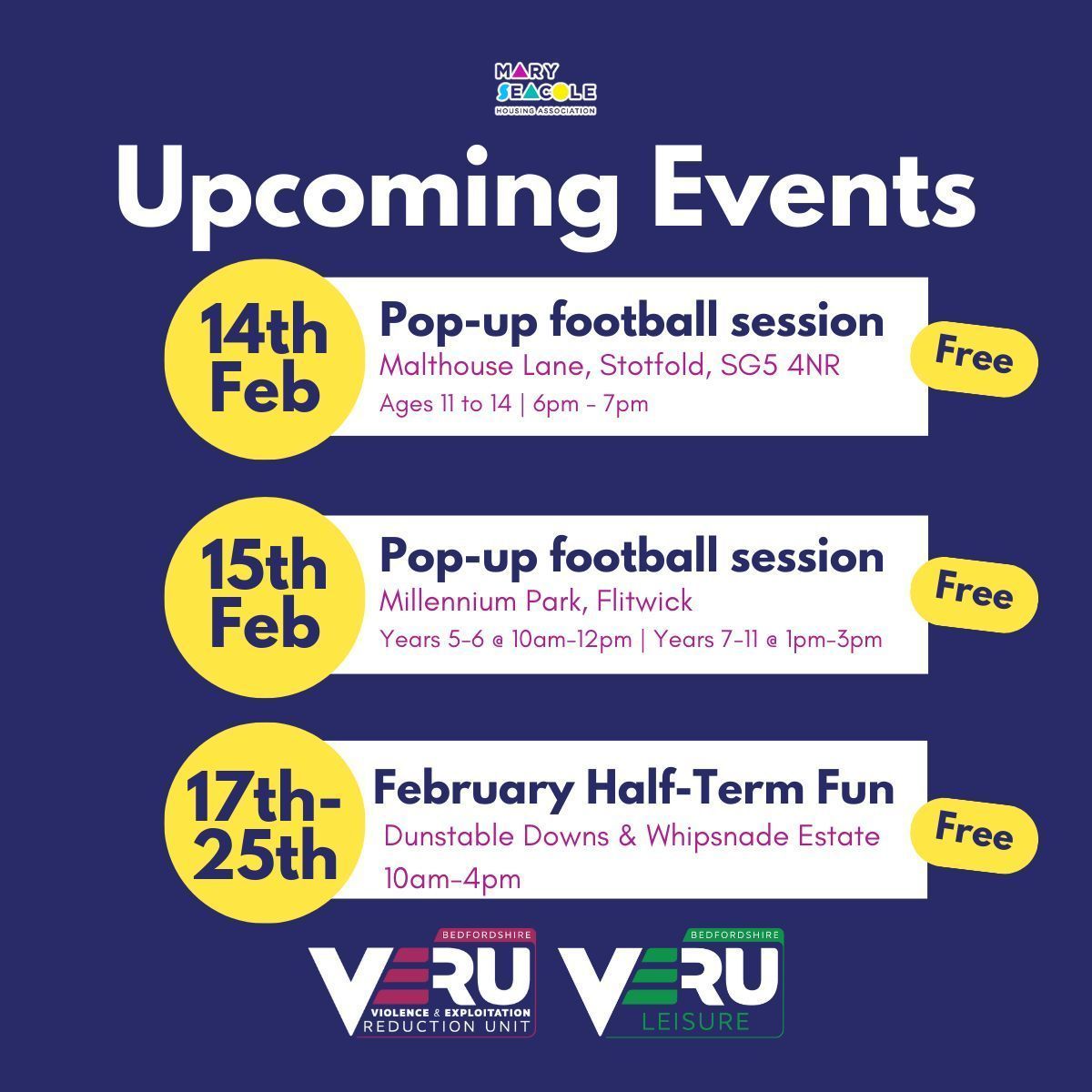 Here are Next Week's Leisure Opportunities- Central Bedfordshire- Get Involved!⚽🎤 ~ @bedsveru @lutonyouthservice @dangazess @tokkoyouthspace @youthscape ~ #VERUvillage #bedfordshireactivities #maryseacolepartnerships