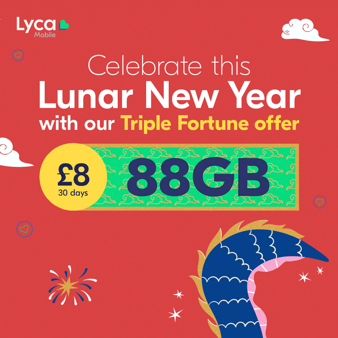 Happy Lunar New Year from Lyca Mobile! Wishing everyone a year filled with power, luck, and success as we usher in the Year of the Wooden Dragon. 🐉✨ Check out our Triple Fortune Offer at utm.io/ugzCC #LycaMobile #LunarNewYear #Yearofthdragon