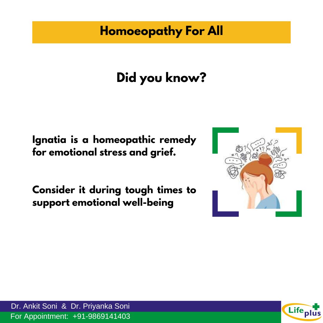 ahsoni1986's tweet photo. Ignatia is a homeopathic remedy for emotional stress and grief. Consider it during tough times to support emotional well-being

 #lifeplushomoeopathyclinic #Ignatia #stressrelief #stress
 #homeopathyworks https://t.co/qKvVCykKg3