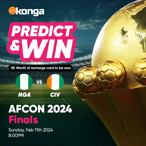 Predict the result of the final AFCON match and stand a chance of receiving recharge cards. #ShopKonga #KongaPredictandWin #Kongavalentinesale #February2024 #valentinesale #shopkonga #marketplace #loversmonth