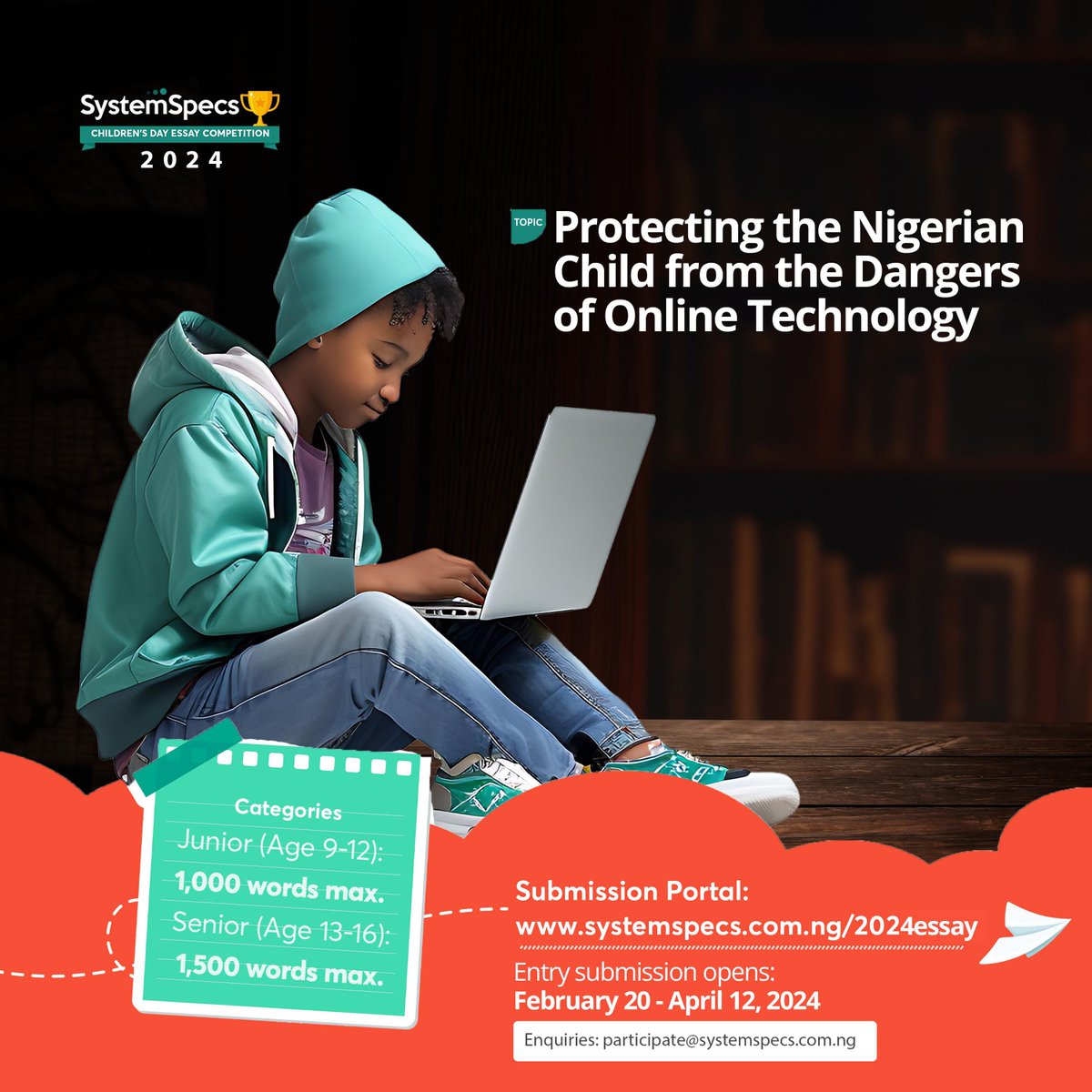 The 5th edition of the SystemSpecs Children's Day Essay Competition (CDEC) is back!🥳👏👏  

And we are super excited to see amazing children showcase their creative ideas and writing skills as they compete to become our top #TechChampions. 

Ready to win FANTASTIC prizes,