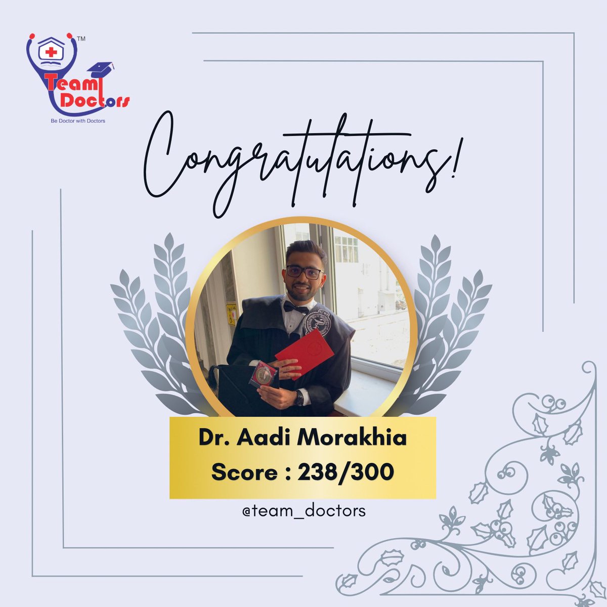 WeTeamDoctors's tweet photo. Massive Congratulations to Dr. Aadi Morakhia (Gold Medalist) on clinching first position in FMGE Screening Test - January 2024. Team Doctors have opened the door of Smolensk State Medical University, Russia for him in 2017.
#FMGE #MCIexam https://t.co/49sEd3LIEG