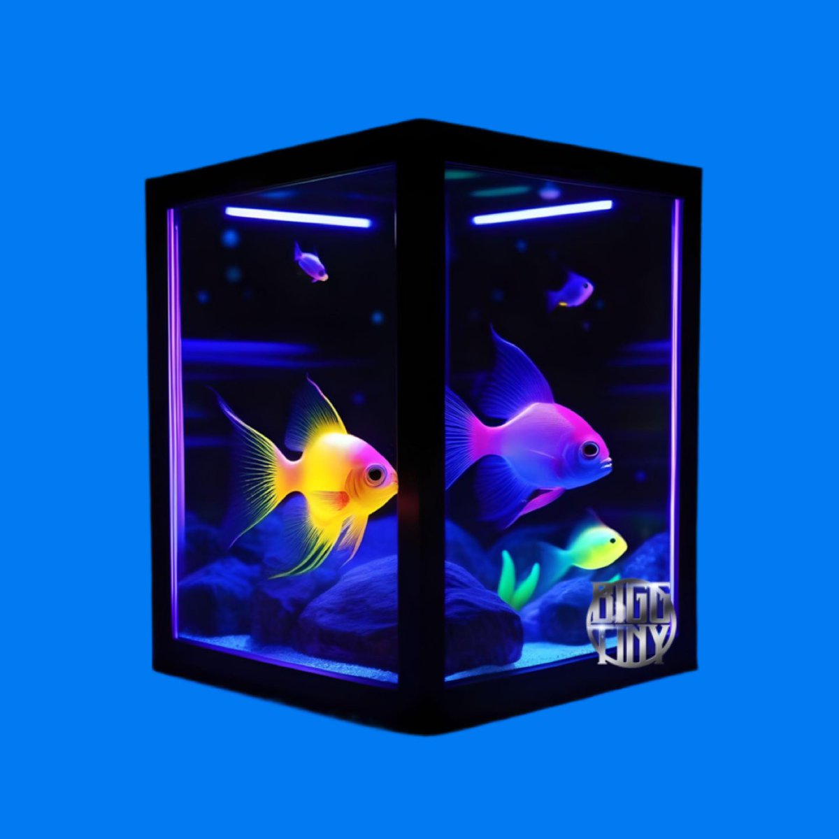 biggtinynft's tweet photo. #glowfish #fish #glow #goldfish #tank #water #colorful #nft #art https://t.co/Krp280lMwV