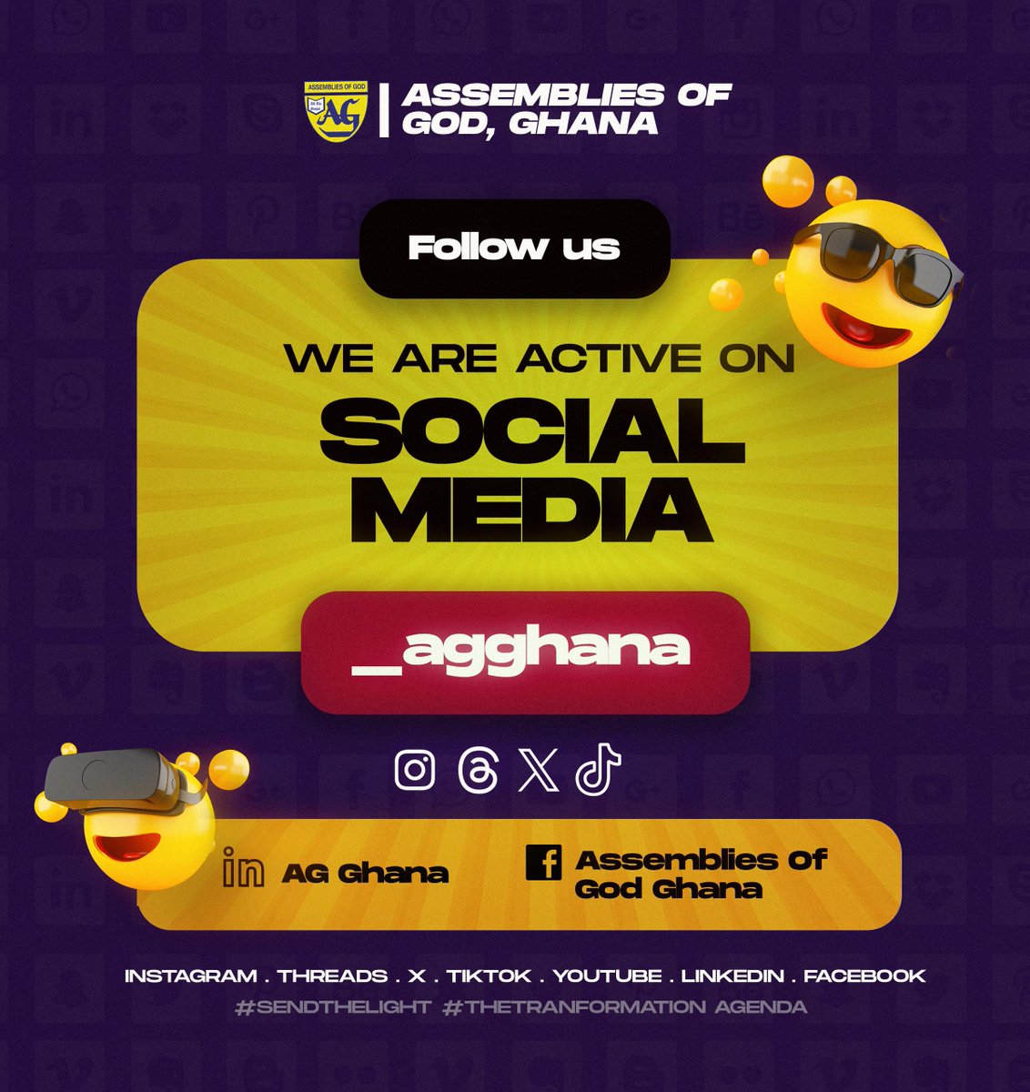 agcm_uglegon's tweet photo. We are SENDING THE LIGHT across all our social media platforms!
Click the link and follow all our accounts to help us share the message of the gospel.
https://t.co/6vxgCygW9a
#SendTheLight #ShiftGrowTransform #AssembliesOfGodGhana https://t.co/1FqYGDgzcX
