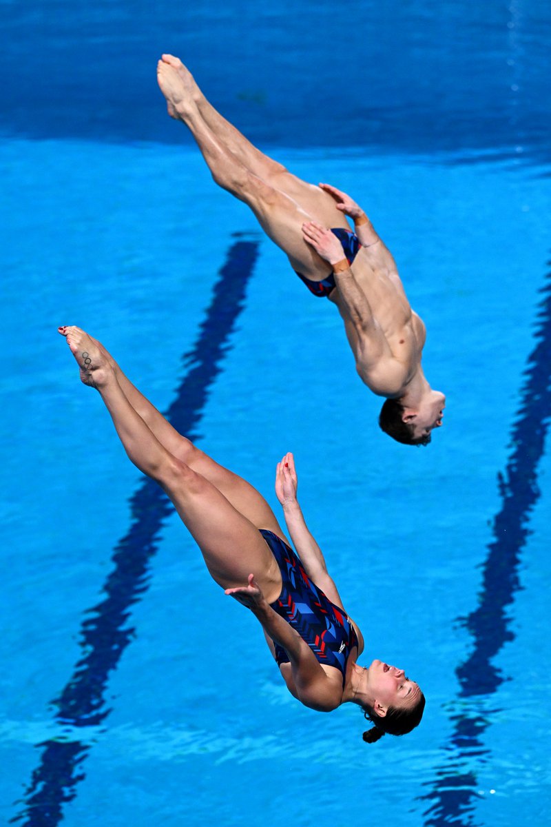 Aquatics_GB's tweet photo. So close to a second 🌍 medal apiece for Grace Reid and Ross Haslam 🤏

The pair finish 4⃣th in the Mixed 3m Synchro final - but a job well done for the week as they both secured 3m Olympic quota spots and 1m medals 👏 https://t.co/VVStqis9h4