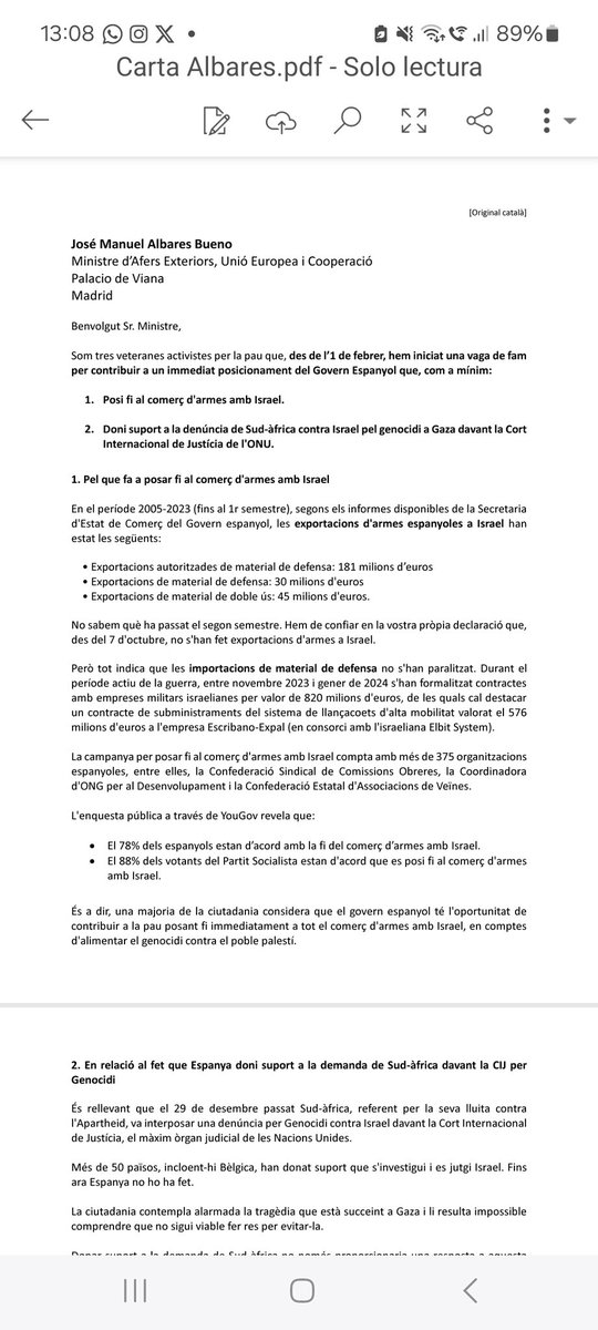 Si voleu donar un cop de mà a la nostra  vaga de fam, envieu cartes al Ministre Albares. Gràcies mil.
