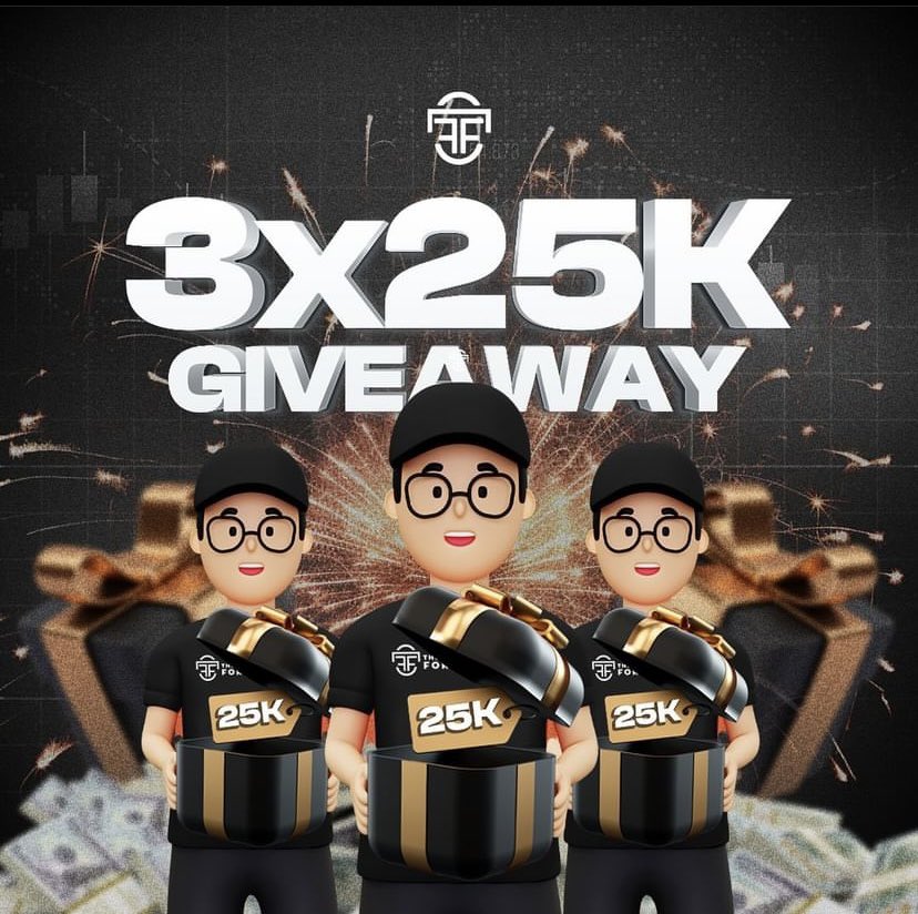 3x25k Challenge Account giveaway 🎁 🎁. RULES TO ENTER 👀 -Follow @TheForexFunder 💙 -Like & retweet 🌟 -Tag 3 friends 🧍 - React to pinned post •join our discord discord.com/invite/BYkraFY… Winners will be announced in 24HRS 😉