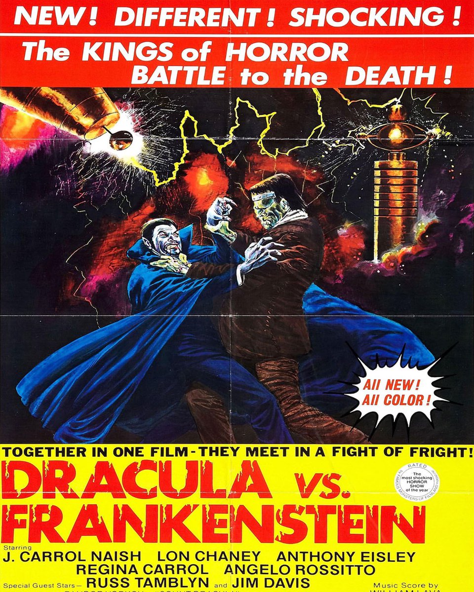 #Horror365Challenge 40/366
#Saturday #NowWatching #CreatureFeature 

“Dracula vs Frankenstein”(1971)
Dir-Al Adamson