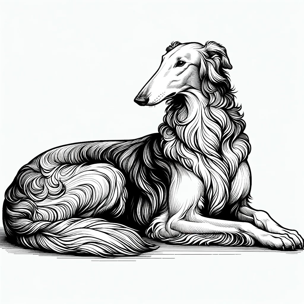 やっぱりカッコいいボルゾイ！
どなたか色つけてくれる方いませんか？

#ボルゾイ #塗り絵 #大人の塗り絵 #大人のぬりえ