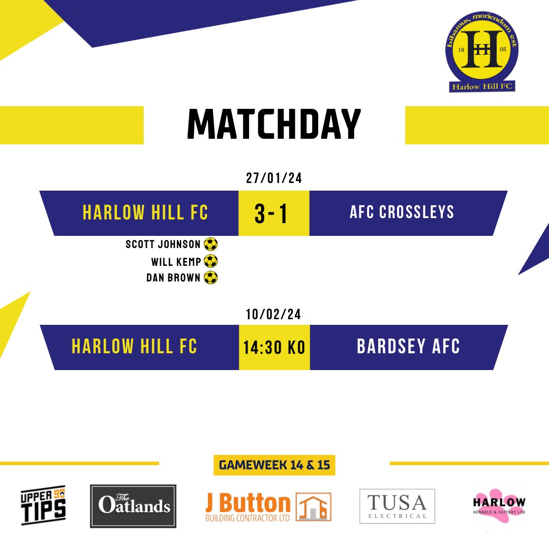 MATCHDAY: After breaking AFC Crossley’s unbeaten record last time out, we are back in action today as we host Bardsey AFC. 3pts are vital if we want to remain top of the table! ⏰ 14:30 Kick Off at St John Fishers. Thank you to Harlow Kennels & Cattery, our matchday sponsor.