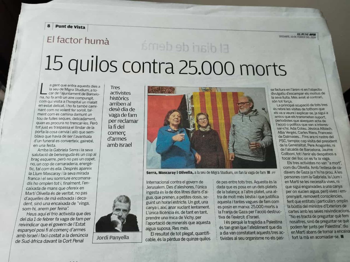 Tota la solidaritat i molts ànims a les companyes i el company amb vaga de fam per Palestina