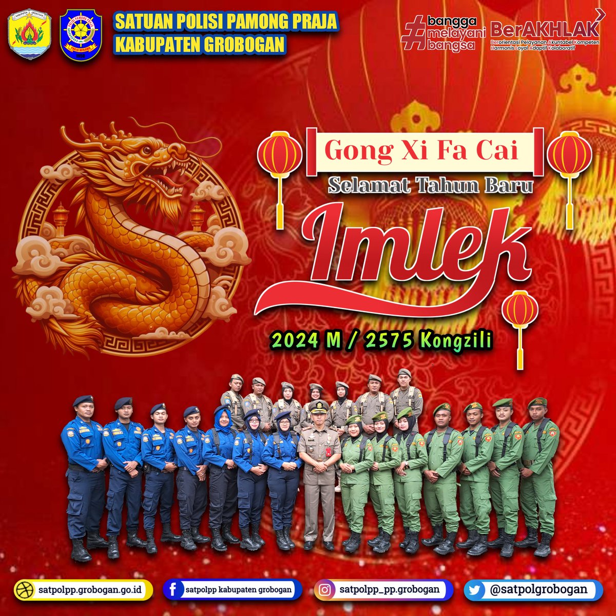 Satpolgrobogan's tweet image. Menyambut kedatangan tahun baru 2024, SATPOL PP Kabupaten Grobogan mengucapkan Gong XI FA CAI Selamat Tahun Baru IMLEX 2024 M / 2575 Kongzili

#imlek
#imlek2024
#gongxifacai
#gongxifacai2024
#imlekgongxifatchai
