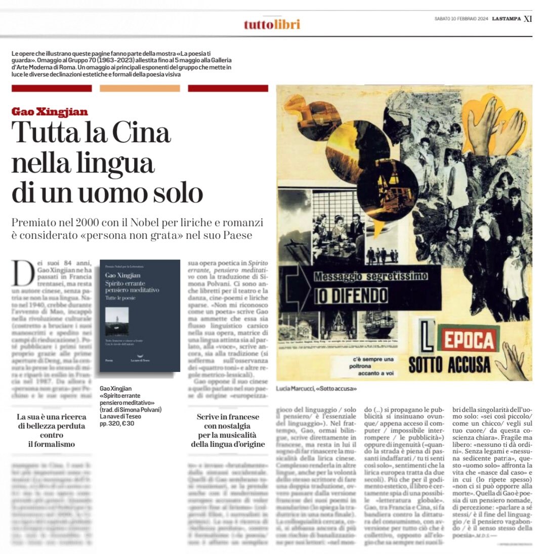Gao scrive in francese con nostalgia
per la musicalità della lingua d'origine, la sua è una ricerca di bellezza contro il formalismo. 
“Spirito errante pensiero meditativo”, l’opera completa di tutte le poesie del premio Nobel Gao Xingjian, su <a href="/TuttoLibri/">TuttoLibri</a>