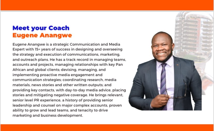 AmEugeneAnangwe's tweet photo. Here’s your opportunity to polish and sharpen your MCeing and moderating skills. I am offering this 5 part masterclass on the subject for individuals and groups. To enroll; WhatsApp +250 790395056 or email mentorship@eamgtv.com. Taking in 10 on a first comes first served basis. Starting sessions in March. Online and in person sessions available. See more sessions here https://t.co/cwP67Zmj3k @TheAMPGlobal