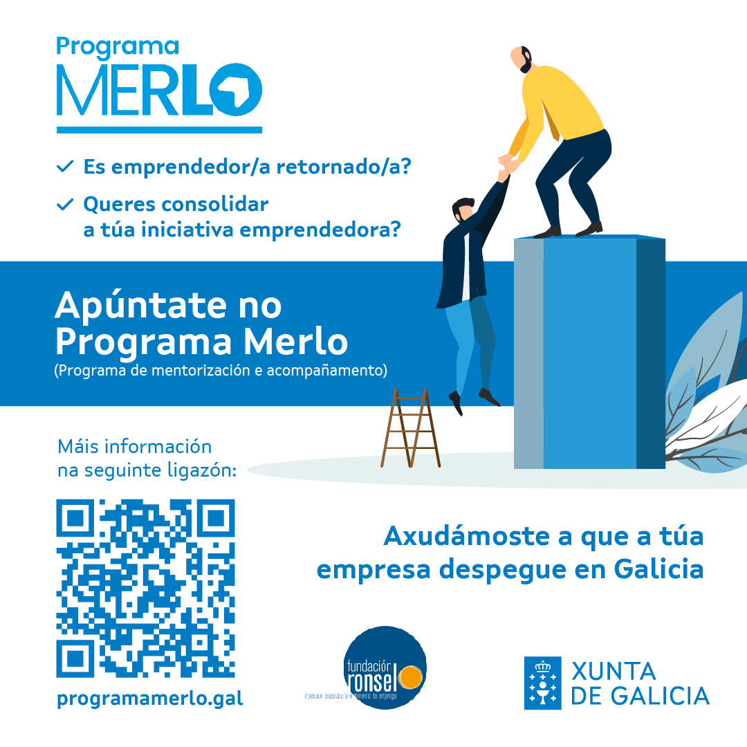 GaliciaAberta's tweet photo. 🚀 Nova edición do #ProgramaMerlo de mentores/as para emprendedores/as retornad@s a Galicia

🎯 Ofrece apoio e acompañamento personalizado a galeg@s retornad@s no desenvolvemento e consolidación do seu negocio

▶️ Información e inscricións en: https://t.co/mEejRXRLCY https://t.co/e2OxtDiAv9